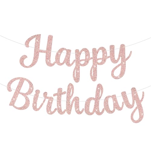 JHZMCRX Glitter Happy Birthday Banner Sign Birthday Garland Wall Door Banners Flag for Women Men Boys Girls Party Backdrop Decorations Rose Gold