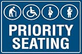 Priority Seating Tin Sign 12x8 Inch, Vintage Metal Parking-Style Wall Decor, Blue Accessibility Sign for Elderly Disabled Pregnant Women and Parents, Home Office Public Space Gift