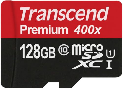 Transcend 128GB MicroSDXC Class10 UHS-1 Memory Card with Adapter 45 MB/s (TS128GUSDU1)