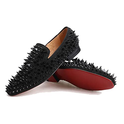 FERUCCI Men Black Spikes Slippers Loafers Flat with Crystal GZ Rhinestone4