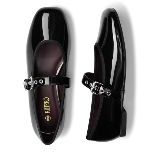 Image of Rihero Mesh Ballet Flats for Women Square Toe Mary Jane Flats Comfortable Casual Ballerina Shoes