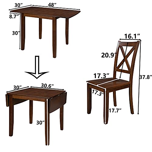 Image of Rustic Style 3-Piece Wood Dining Table Set with Extendable Drop Leaf Table and 2 X-Back Chairs,for Small Places Restaurant Kitchen Furniture
