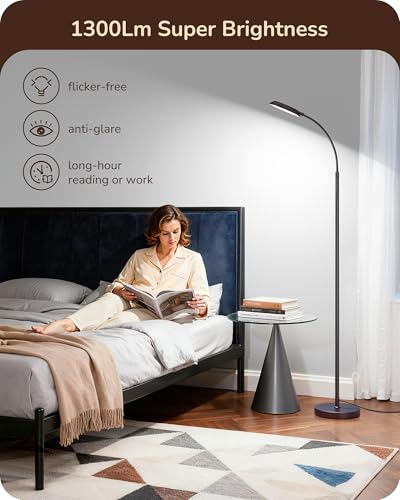 Image of EDISHINE Modern LED Floor Lamp 1300LM Floor Lamps for Living Room Brown