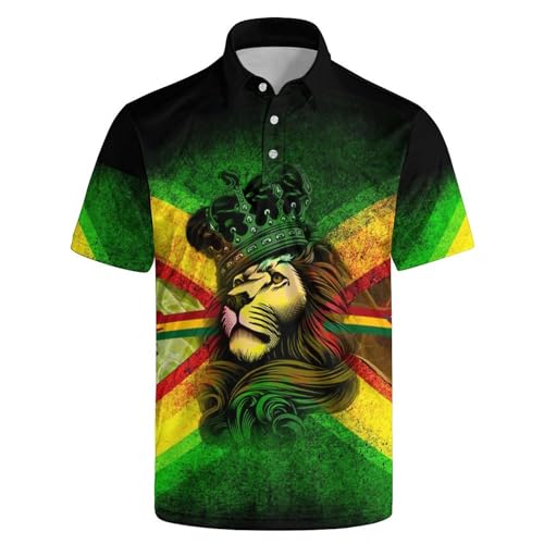 Jamaican Flag Lion Polo Shirts for Men Rasta Funny Golf Shirt Short Sleeve Jamaica Golf Polo Shirts Gifts Sport Shirts M