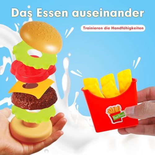 VEYLIN Kinderküche Zubehör Lebensmittel Spielzeug, Kinder Hamburger Küchenspielzeug Rollenspiele, Pädagogisches Lernspielzeug Geschenk für Mädchen Jungen
