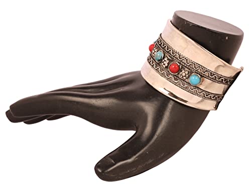 Image of Touchstone Indian Bollywood Desire Brass Base Exotic Workmanship Free Size Cuff Bracelet in Antique Gold Or White Or Copper Tone for Women.