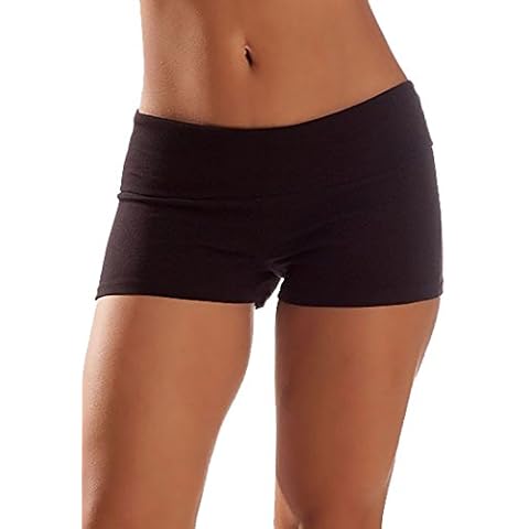 Hollywood Star Fashion Women's Solid Plain Color Yoga Fold Over Shorts Pants Medium Black Cover