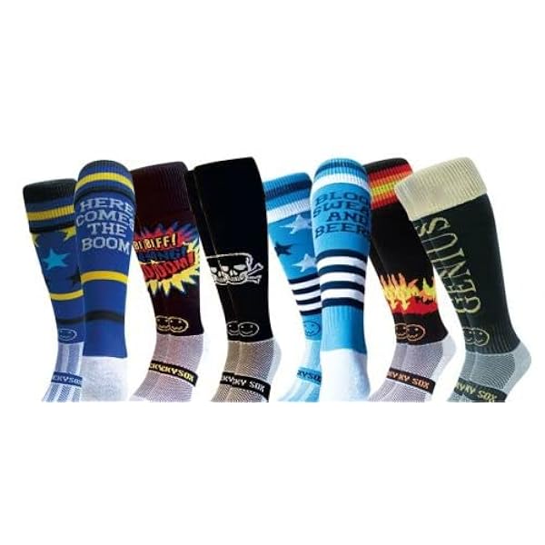 WackySox Calcetines deportivos negros y azules hasta la rodilla para hombres y mujeres, adecuados para usar como calcetines para caminar y correr, 6 pares por el precio de 4 pares de ahorro