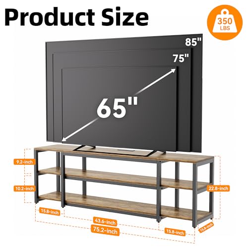 Image of Aquzee 85 inch TV Stand with LED Lights & Power Outlet, Entertainment Center for 70-75-80-85Inch TV, 75.2 inch Wide Wood Television Console Table for Living Room Bedroom Gaming Room, Brown