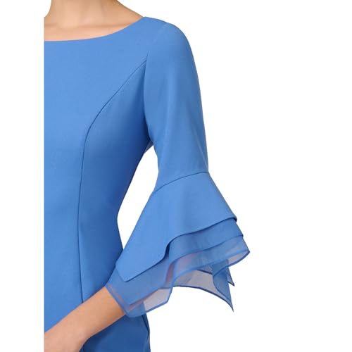 Image of Adrianna Papell Stretch Knit Crepe Sheath Dress with Tiered Organza Bell Sleeve