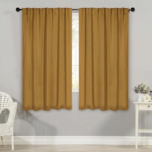 SUPERIOR Solid Room Darkening Curtains, 2 Panel Set, 42x72, Caramel Brown
