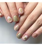 Mkwntg Christmas Press on Nails Short Square Fake Nails Bling Sparkly Gold Glitter Full Cover Xma...