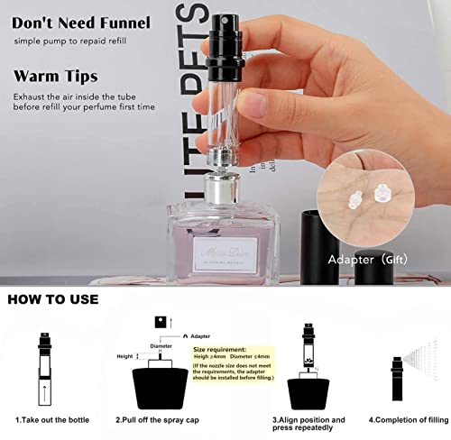 POTWPOT Refillable Travel Perfume Atomizer, 2 Pack 5ML Atomiser Perfume Spray Bottle Travel Size Perfume Bottle Travel Accessories (Black & Purple) - Image 6