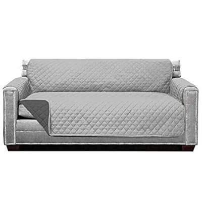 Sofa Shield Original Patent Pending Reversible Small Sofa Protector, Many Colors, Seat Width to 62 Inch, Furniture Slipcover, 2 Inch Strap, Couch Slip Cover Throw for Pets, Cats, Light Gray Charcoal