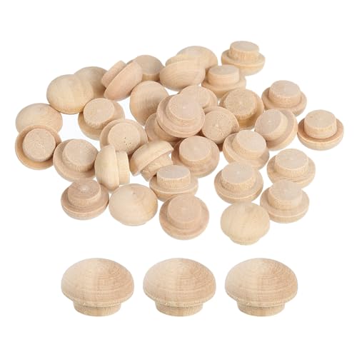 Image of uxcell 80Pcs Wood Button Plugs, 8mm /0.31 inch Hardwood Screw Hole Plug Mushroom Wooden Caps Buttons Wood Plug for Furniture Woodworking Craft Decor (12mm x 8mm)