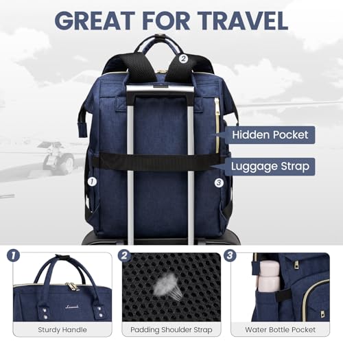 Image of LOVEVOOK Laptop Backpack for Women,18 Inch Professional Womens Travel Backpack Purse Computer Laptop Bag Nurse Teacher Backpack,Waterproof College Work Bags Carry on Back Pack with USB Port,Dark Blue
