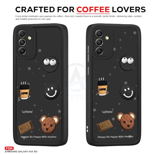 Image of AESTMO Back Case Cover for Samsung Galaxy A34 5G Cover | Cute Fun Cartoon 3D Ball | Coffee Silicone Case | Full Body Protection | Camera Protection Back Cover for Samsung Galaxy A34 5G (Black)