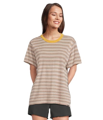 Prana Women's Cozy Up SS Crew, Dijon Stripe