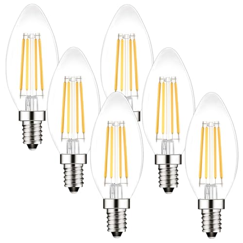 PureShine E14 Led SES Candle Light Bulb Dimmable,Small Screw,4W Equivalent 40W, Warm White 2700K,400Lm,Pack of 6