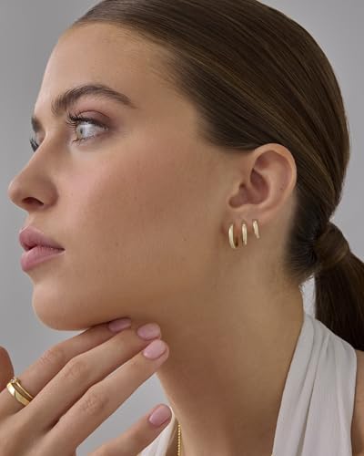 Image of PAVOI Gold Huggie Earrings for Women, 14K Gold Plated CZ Set of 3