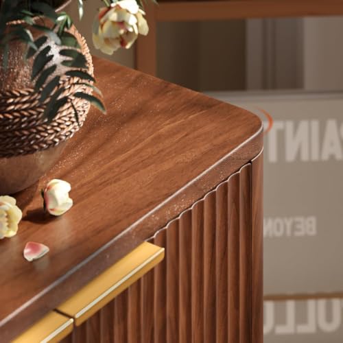 Image of Evermagin 67 inch Fluted Walnut Buffet Cabinet Sideboard with Storage, Large Credenza with 6 Doors, Wood Mid Century Modern Sideboard for Kitchen and Living Room (67 inch W*31.5 inch H*15.7 inch D)
