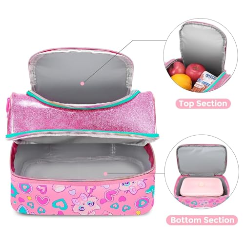 Image of Kids Double Decker Cooler Insulated Lunch Bag Large Tote for Boys, Girls, Men, Women, with Adjustable Strap (DBL-BAG-KITTY-01)