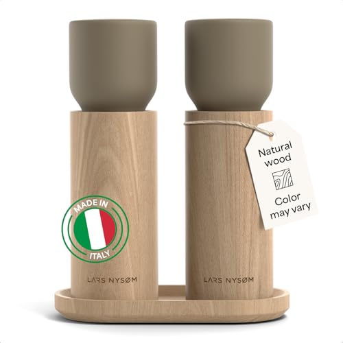 LARS NYSØM Salz und Pfeffermühle Holz Set - Manuelle Mühlen Keramikmahlwerk – Ansicht 1