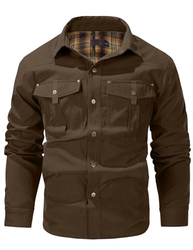 Flannel Lined Shirt Jacket for Men Lightweight Snap Button Western Cowboy Shirts Jackets Shacket 5