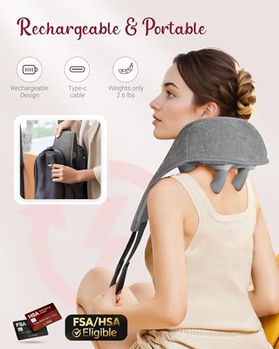 Image of Cordless Neck Massager with Heat - FSA Eligible HSA Neck Shoulder Massager for Pain Relief Deep Tissue,6D Deep Kneading Shiatsu Back Massage, Gifts for Fathers Men Women