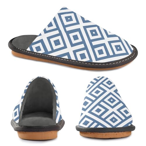 visesunny Women Men's Fuzzy Slippers Plush Warm Winter Blue Square Diamond Cozy House Slippers Comfy Indoor Shoes2