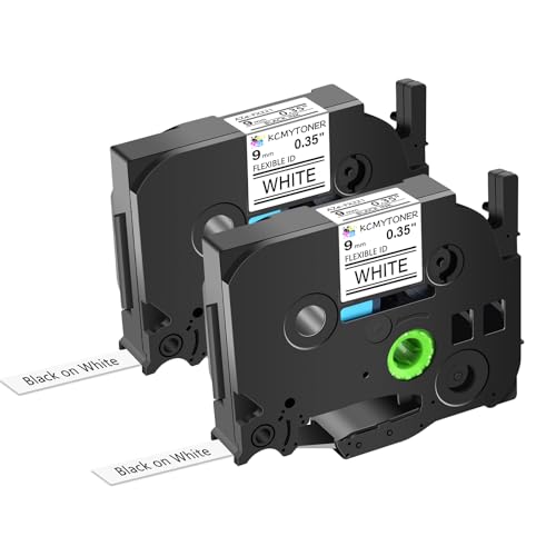 KCMYTONER 2 Pack 9mm 0.35 TZe-FX221 Laminated Tape Compatible for Ptouch TZ TZe Flexible ID Cable Wires Labels Black on White 3/8