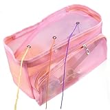 SHINEOFI Braiding Tool Storage Bag Mesh Yarn Holder Lightweight Portable Knitting Accessories Organizer with Handle Clear Nylon Mesh for Crochet and Yarn Storage 13.8X7.5X5.9In