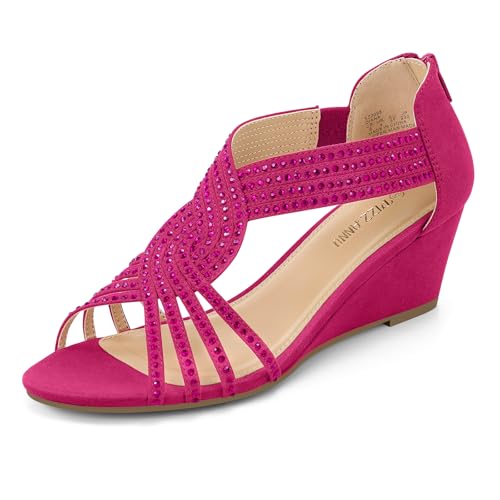 PIZZ ANNU Sandalias Mujer Verano con Tacón de Cuña Diamante de Imitación Zapatos Moda Punta Abierta Elegante Boda Fiesta Damas Zapatos Fucsia EU 39 PIZZ ANNU Sandalias Mujer Verano con Tacón de Cuña Diamante de Imitación Zapatos Moda Punta Abierta Elegante Boda Fiesta Damas Zapatos Fucsia EU 39