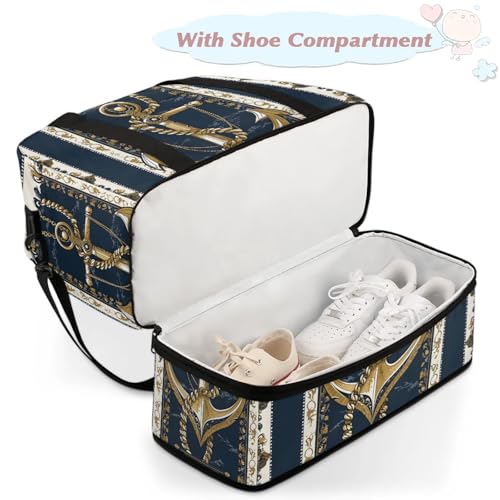 Large Weekender Overnight Bags Ocean Gold Anchor Travel Duffel Bag for Women Men Gym Bag With Shoe Compartment Foldie Travel Tote Bag Carry On Personal Item Bag for Travel Gym Sports4