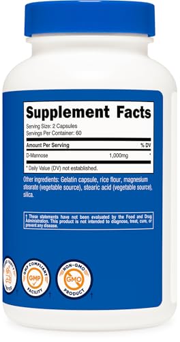 Image of Nutricost D-Mannose 500 mg, 120 Caps (3 Bottles) - 1000mg Per Serving, Non-GMO and Gluten Free