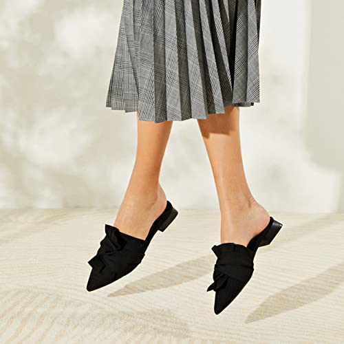 Vivaia Yaffa Mules For Women Slip On Pointed-Toe Knot Mules Women's Casual Slip On Washable Comfortable Shoes Pointed-Toe Style Black #TOP1