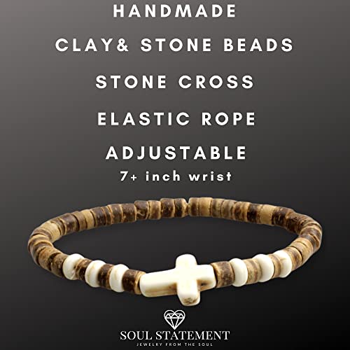 Wood Beaded Cross Bracelet for Men: Confirmation Gifts for Teens First Communion Religious Cross Statement3