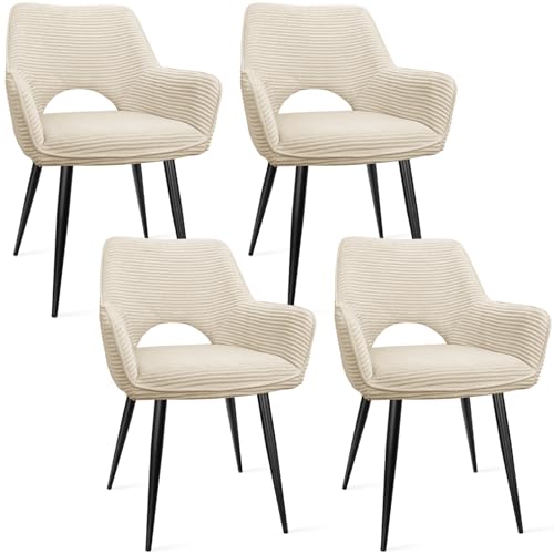 WAFTING Chaise Salle a Manger Lot de 4, Peuvent Servir comme Chaise Coiffeuse, Chaises de Cuisine en Velours Bouclette, Chaises avec Accoudoirs aux Jambes...