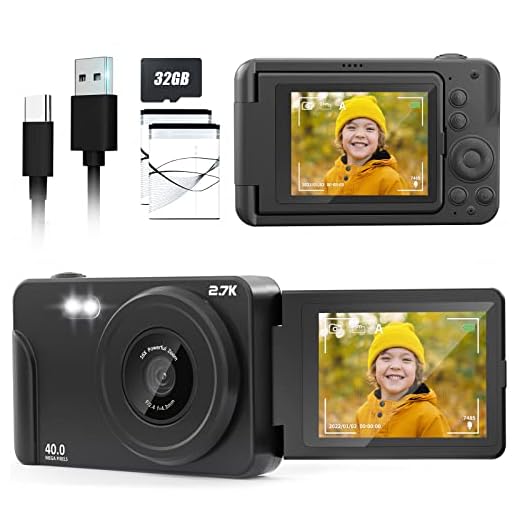 ESOXOFFORE Digital Camera for Teens,2.7K 40MP Autofocus Vlogging Camera with 180 Degree Flip Screen,16X Digital Zoom Compact Portable Video Camera for 8-15 Year Old Kids Student Boys Girls (Black)