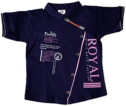 Image of NIVIK Printed Cotton T-Shirts. Stand Collar T-Shirt for Boys