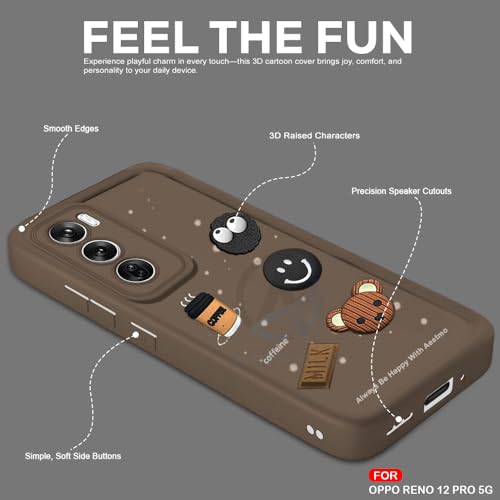 Image of AESTMO Back Case Cover for Oppo Reno 12 Pro 5G Cover | Cute Fun Cartoon 3D Ball | Coffee Silicone Case | Full Body Protection | Camera Protection Back Cover for Oppo Reno 12 Pro 5G (Brown)