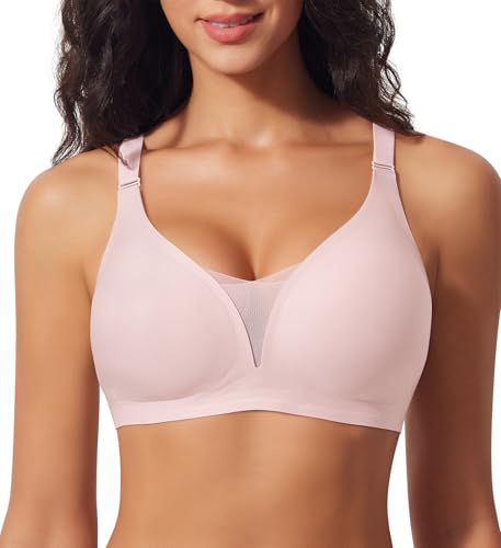 Ganado Modischer Mesh BH Damen Nahtloser BH ohne Bügel Bequem BHS Tiefem V-Ausschnitt Bügellos BHS Soft Bra Gepolstert Bralette (Pink S)