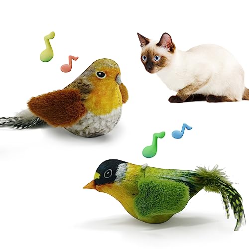LEWISER Cat Toys Chirping Tit 2 Pcs with Catnip SilverVine, Suitable for Cat Wand Toys, Simulation Bird Design, Interactive Toys for Indoor Kitty Kitten Exercise, Green and Ground