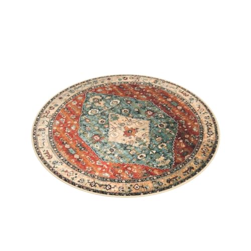 Lahome Boho Tribal Round Rug - 4Ft Soft Bedroom Round Area Rug Entryway Foyer Throw Mat Washable Non-Shedding Non-Slip Sofa Carpet For Nursery Living Dining Room,Rust/Dull Teal thumb #3