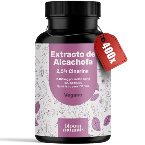 Extracto de Alcachofa – 400 Cápsulas – 2.400 mg por Ración Diaria – 2,5% Cinarina – Vegano – Producido en Alemania – Analizado en Laboratorio – Alcachofa capsulas