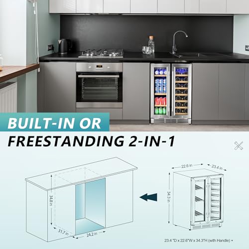Euhomy BRU-DD04 Wine And Beverage Refrigerator, 24 Inch Dual Zone Wine Cooler With Glass Door Hold 21 Bottles And 88 Cans, Built In Or Under Counter Wine Fridge thumb #4
