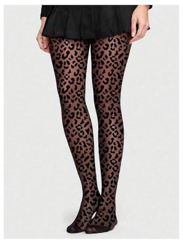 Women's Leopard Print Mesh Sheer Tights Control Top Pantyhose Lingerie Stockings3