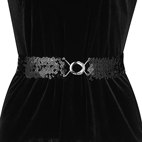 Allegra K Womens Plus Size Stretchy Skinny Waist Belts Shiny Sequins Decor Elastic Belts for Dresses4