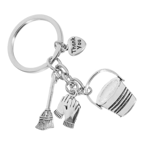 ROMISBABA Porte Clés Maison Ménage avec Seau Balai et Remerciement Personnel Entretien Breloques Légères pour Équipe Nettoyage Accessoire Thème Nettoyage Professionnel