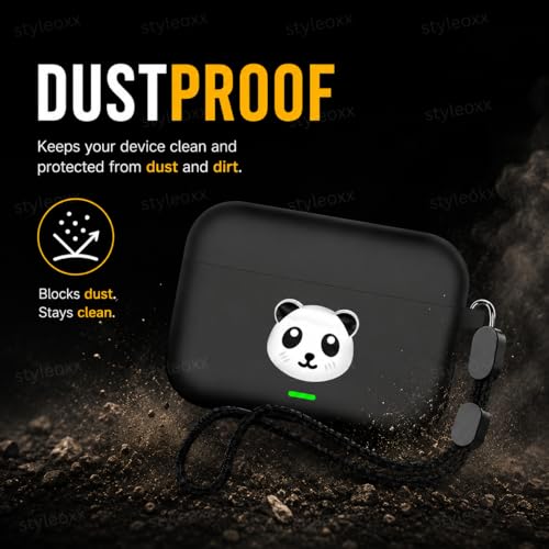 Image of Anvique Silicone Case Cover for Realme Buds T500 Pro, Shockproof Protective Earbuds Cover with Keychain Hook, Anti-Scratch Soft Silicone Skin, Full Body Protection Case (Panda Lanyard)